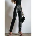thumbnail image 4 of Women High Waist Splicing Pu Leather Pants Front Zip Vintage Pencil Pants Black S, 4 of 10