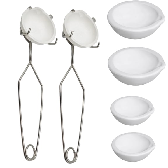 Jewelry Casting Tools, 8 Pcs Crucibles: 6 Ceramic Crucibles, 2 Whipclip Handle for Goldsmiths