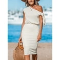 thumbnail image 5 of Cupshe Women's Knit Off Shoulder Beach Dress Shoulder Tie Short Sleeve Elastic Waist Midi Casual Dresses, White, 5 of 6
