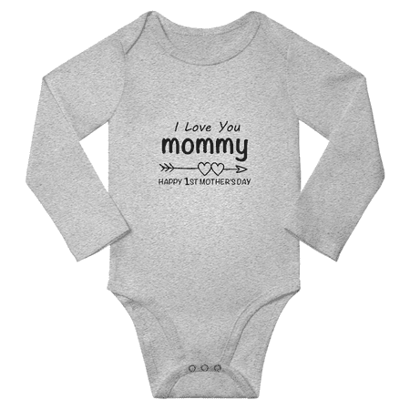 

Happy 1st Mother Day Gift Baby Long Sleeve Bodysuit I Love You Mommy Cute Jumpsuit Boy Girl Unisex (Gray 6M)