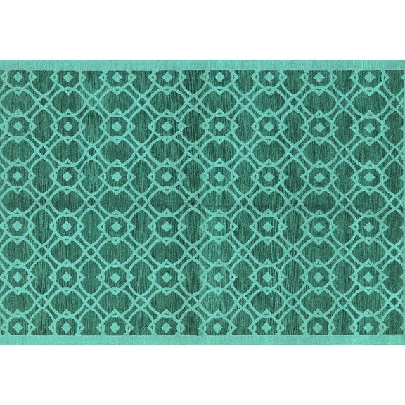 Ahgly Company Machine Washable Indoor Rectangle Oriental Turquoise Blue Industrial Area Rugs, 5' x 7'