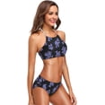 thumbnail image 6 of Dreamtimes Purple Flower Black Swimsuits Padded Bikini Sets Sexy Swimwear for Women, Medium, 6 of 7