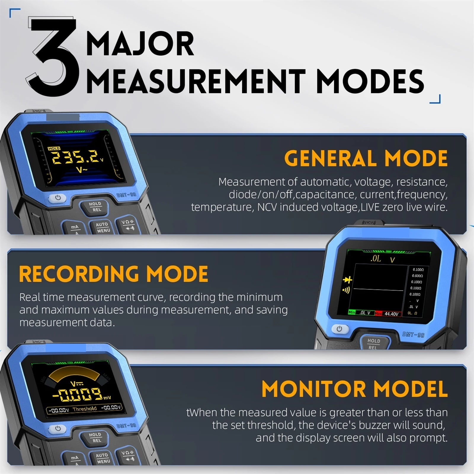 DMT-99 Digital Multimeter True RMS 10000 Counts Resistance Capacitance Frequency Temperature Current Voltage NCV Tester ,Accurate and Speed