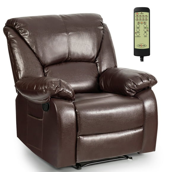 Costway 8 Point Massage Recliner Chair Sofa Lounge w/ Side Pocket&Remote Control Brown