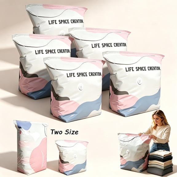 Gcvizuso 5Pcs Vacuum Storage Bags, Space-Saving 3D Vacuum Storage Bags, Heavy-Duty Large Capacity Pump-Free 3-Sec Fast Compression Bag with Press & Seal for Clothes, Blankets(5 Medium size)