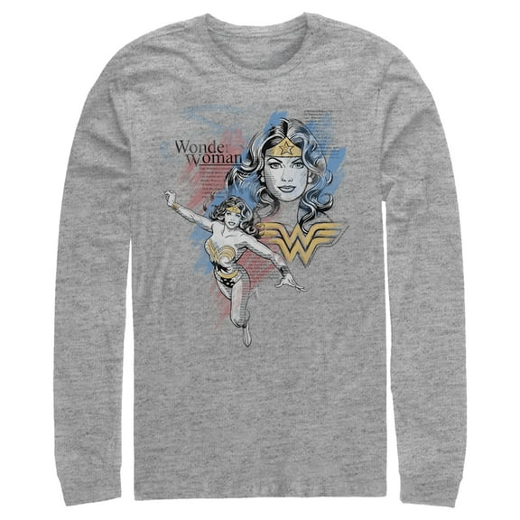 Men's Justice League Vintage Watercolor Sketch Portrait  Long Sleeve Shirt Athletic Heather Small