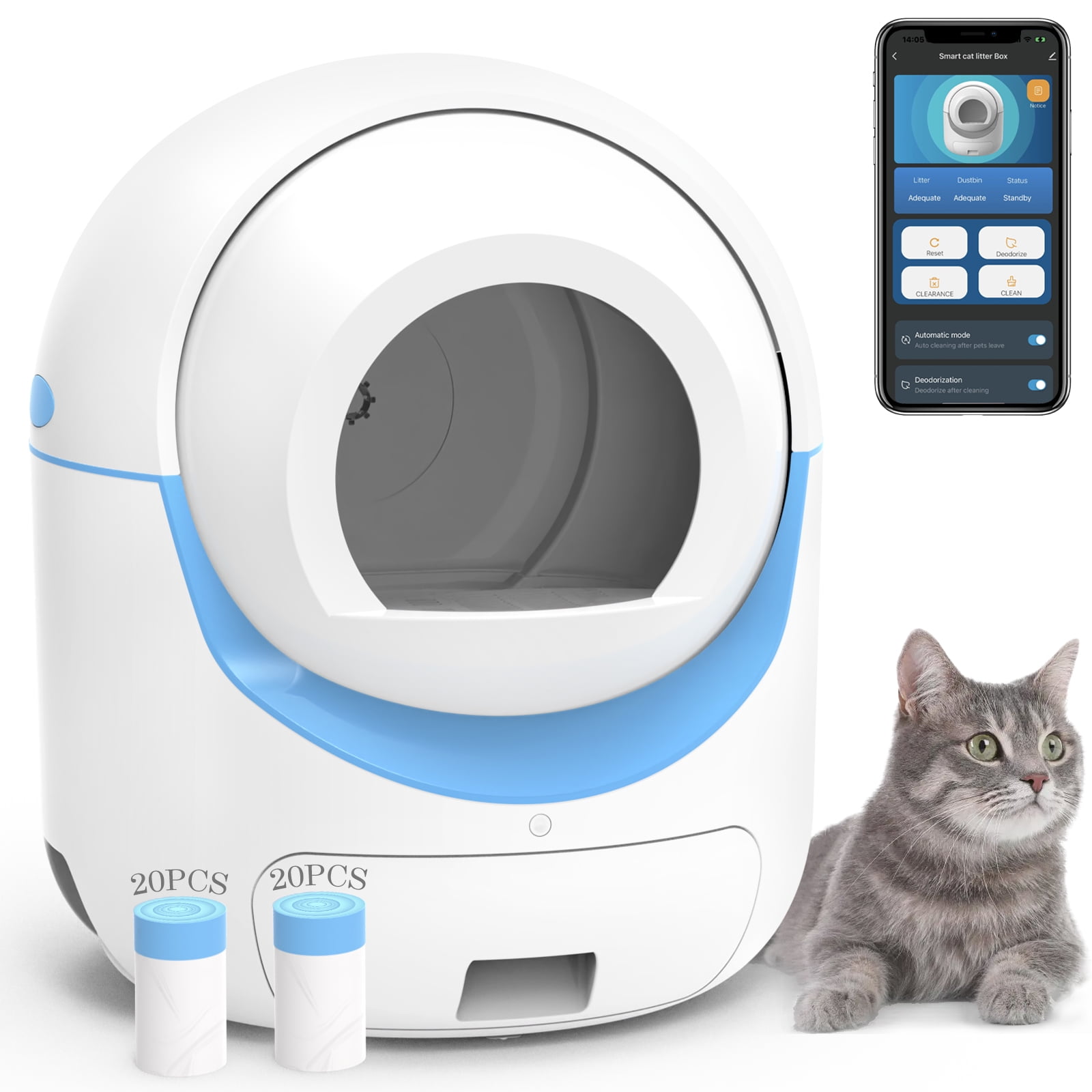 Vivifying Self Cleaning Cat Litter Box, Extra Large Automatic Multi Odor Control System for