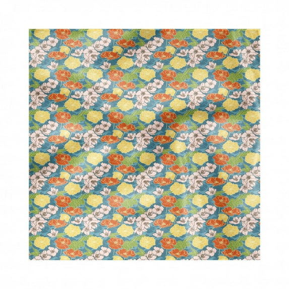 Spring Decorative Satin Napkins Set of 4, Ornamental Bouquet of Poppies and Wildflowers Pattern on Blue Shades Background, Square Fabric Party & Dinner Napkin, 18", Multicolor, by Ambesonne