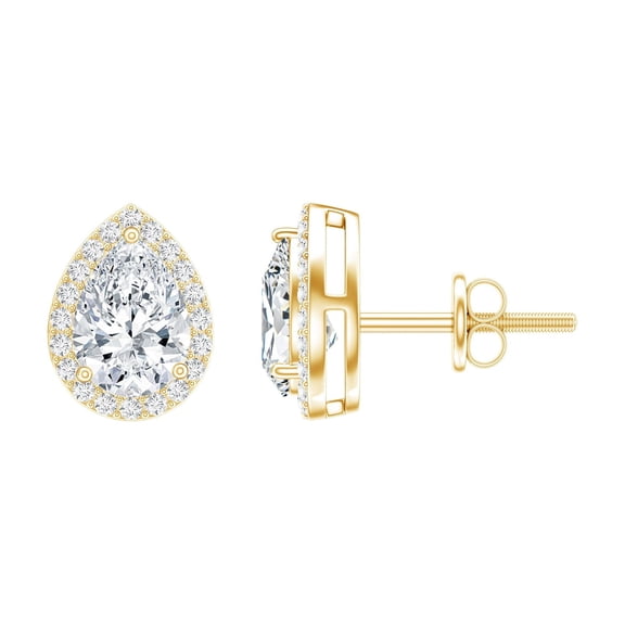 Rosec Jewels Moissanite Teardrop Earrings Studs Screw Back (D-VS1 Grade) - Hypoallergenic Silver Pear Shaped Earrings - Gift for Women