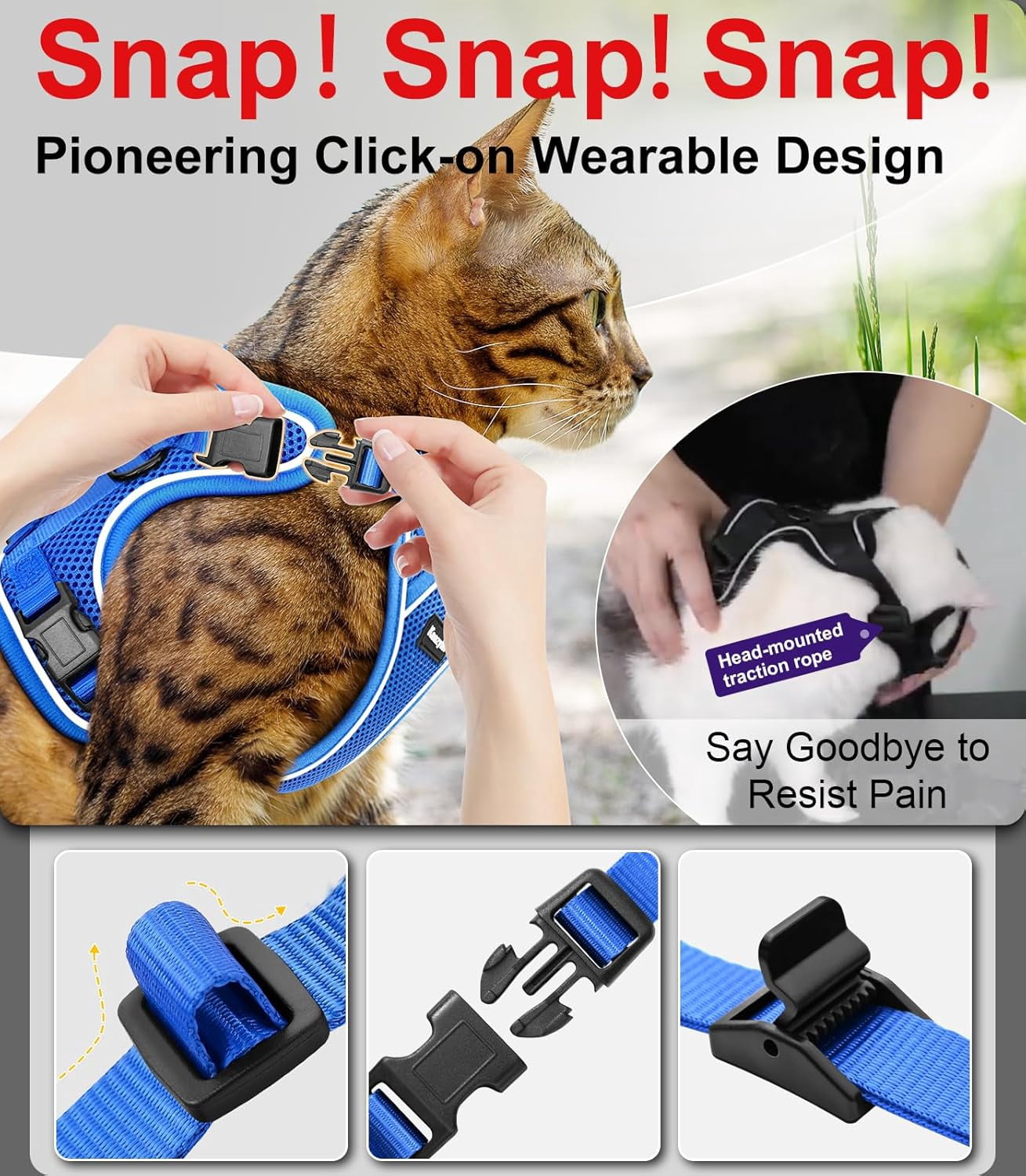 Cat Harness and Leash for Walking Escape Proof Soft Adjustable Cat Leash Breathable Comfortable Vest Easy to Wear Kitten Harness for Outdoor Travel (Blue, XS (4-6lb))