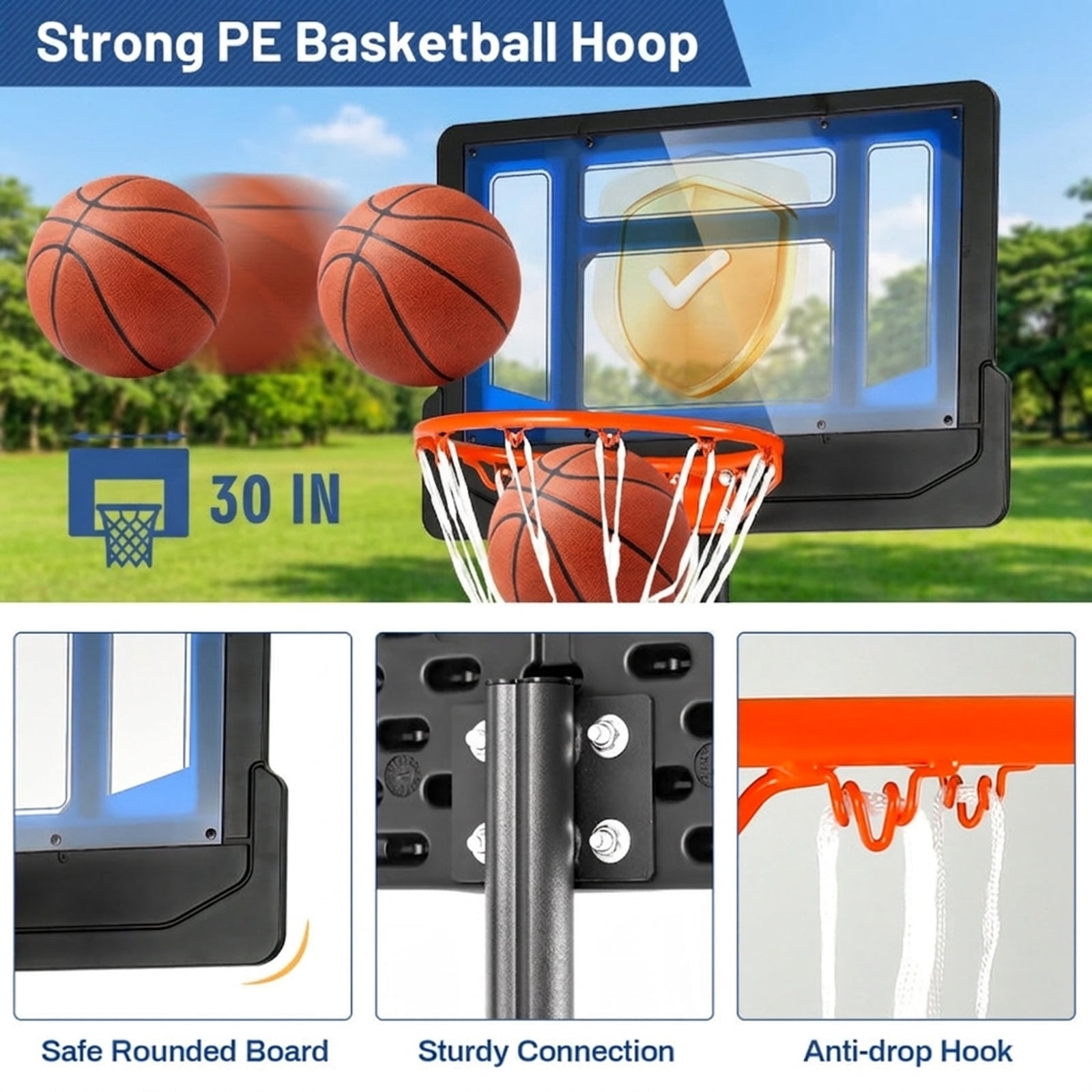 Airfind Portable Basketball Hoop with Adjustable Height 4.3 to 8.2 ft Range and Fillable Stabilizing Base and Wheels for Outdoor Driveway Play, Blue