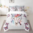 thumbnail image 2 of Homewish Bohemain Bull Skull 7 Pieces Bedding Comforter Set,Rustic Farmhouse Cabin Full Bedding Set,Colorful Butterflies Vintage Aztec Fitted Sheet Flat Sheet,Microfiber Bedroom Decor Reversible, 2 of 8