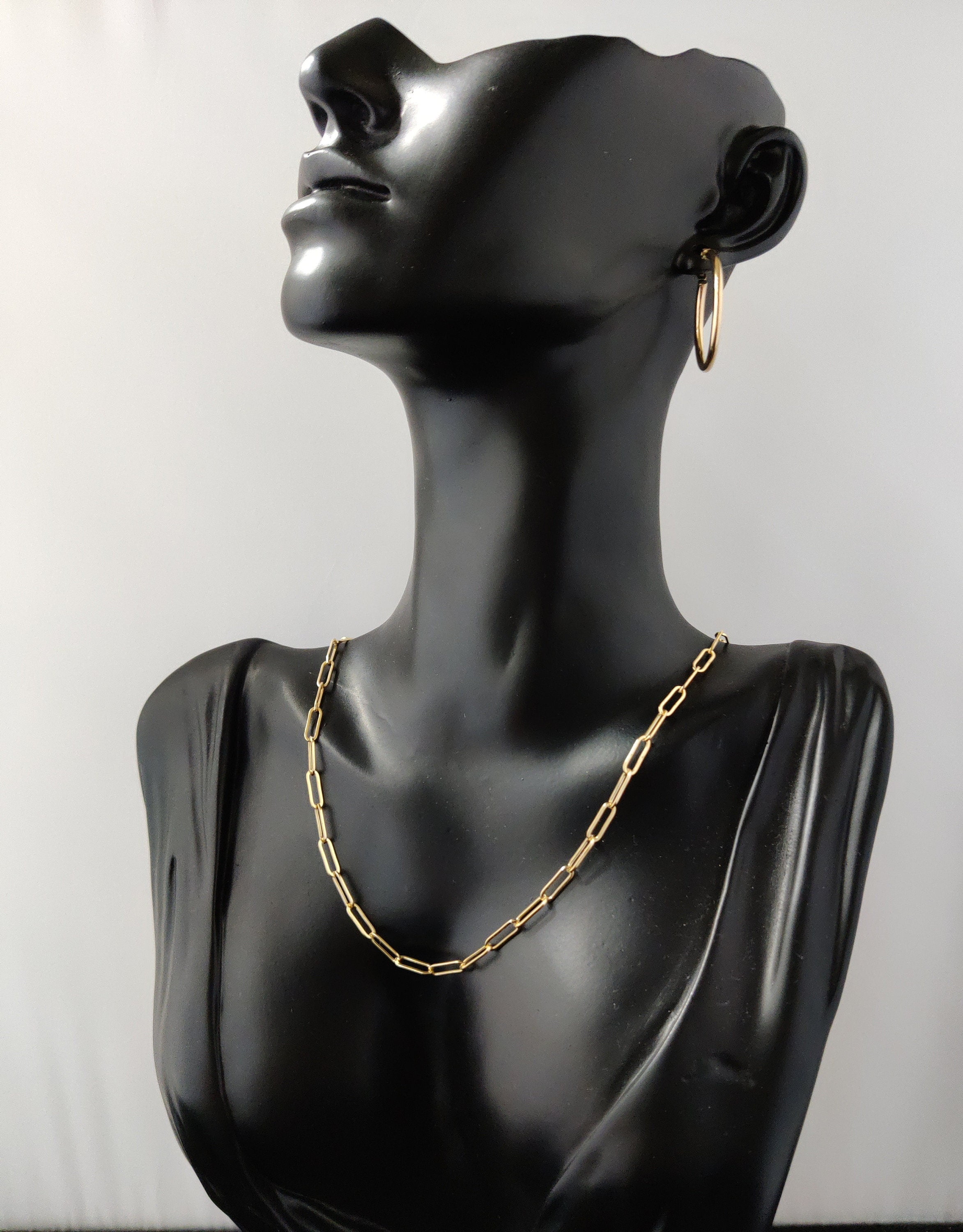 14k SOLID Gold Italian Style Paperclip Chain, 1.5mm - 4.5mm Women Necklace, 14k Italian Style Paperclip,  14k Yellow Gold Paperclips (Width:3.2mm; Necklace length:18;)