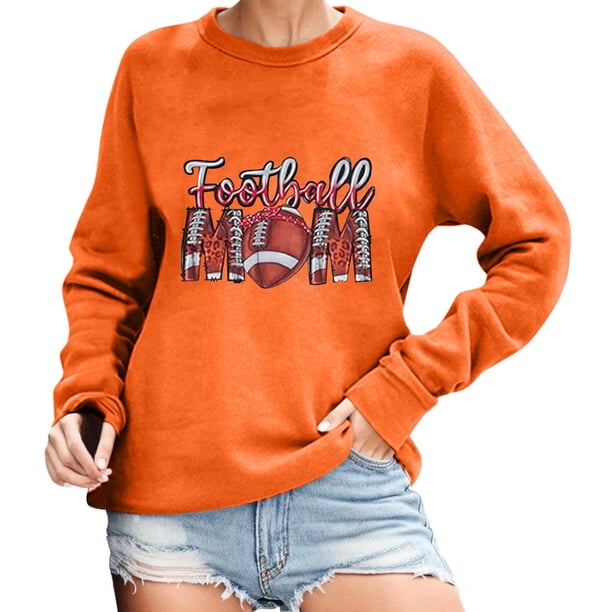 Gibobby Sudaderas para mujer Sudaderas de fútbol para mujer, camiseta gráfica de fútbol, camisetas deportivas informales de manga larga (Anaranjado, XXL)