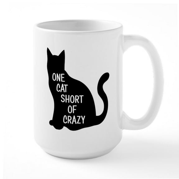 CafePress - One Cat Short Of Crazy Mugs - 15 oz Ceramic Large White Novelty Mug