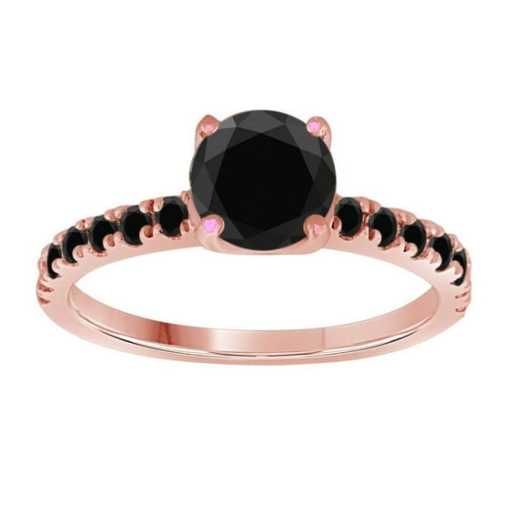 AoneJewelry 1.50 Carat Beautiful Natural Center and Side Black Diamond Engagement Wedding Ring Crafted In 10K Solid Rose White and Yellow Gold For Woman