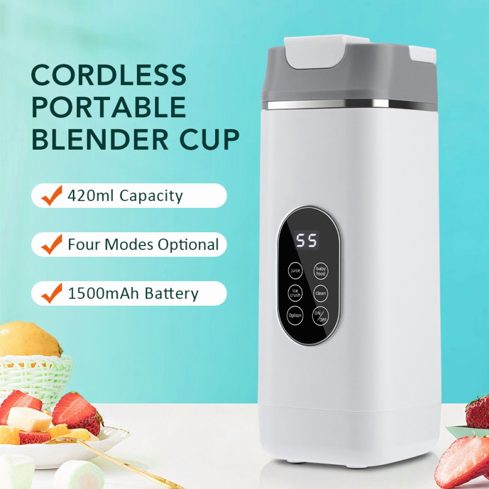 Portable Blender - Small Smoothie & Shake Maker, Personal Blender with 12 Blades, USB-C Rechargeable Mini Mixer Portable Blender-for Smoothies Freshly Squeezed Juices (420ml)