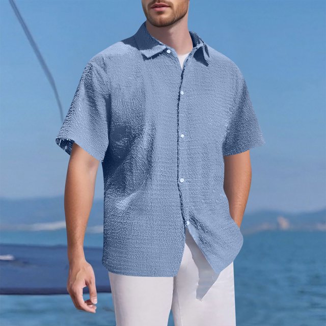 pstuiky camisetas de hombre, Blusa informal de manga corta con cuello vuelto y color liso para hombre camisas casuales para hombre m