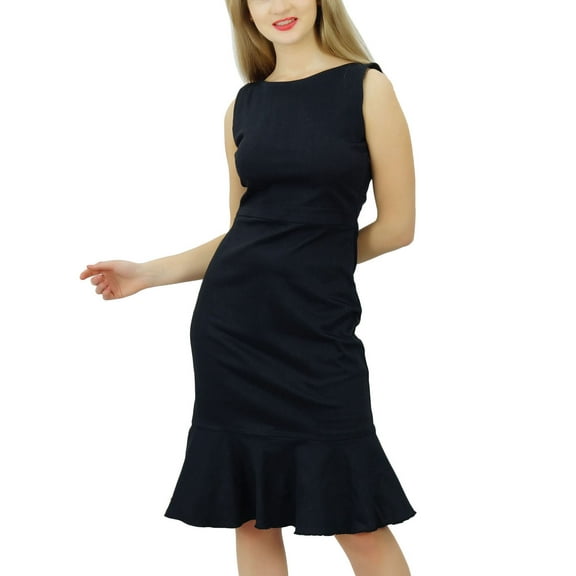 Bimba Women's Solid Black Sleeveless Shift Dress Knee Length Formal Dresses