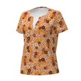 thumbnail image 2 of Goofa Hippie Ditsy Floral Pattern Womens Deep V Neck Low Cut Tops Casual Summer Short Sleeve Ribbed Knit T-Shirts-Small, 2 of 5