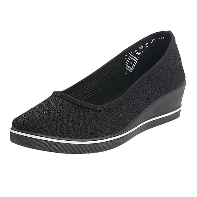 Bmisegm Chaussures Décontractées pour Femmes d'Été à Plateforme Compensée en Maille Ajourée, à Enfiler, Petites Chaussures Blanches, Chaussures Décontractées pour Femmes Noires 39