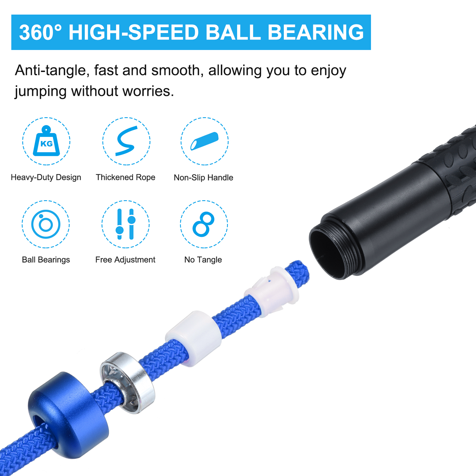 Uxcell Weighted Jump Rope 0.9LB Workout Speed Skipping Rope 9mm Fabric Cotton & 9mm Solid Rope Blue