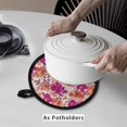 thumbnail image 3 of ZIATUBLES 2 Pieces Pot Holders Oven Mitts 2-in-1 Heat Resistant Hot Mats with Breathable Cotton-Like Liner Non-Slip Quilted Liner Trivets Kitchen 8 Inch Round Decor, Flower Painting, 3 of 7