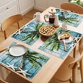 thumbnail image 5 of Coastal Beach Starfish Placemats Set of 12 Blue Green Tropical Palm Tree Wood Grain Place Mats Indoor Wipeable Table Mats Washable Dining Table Placemats for Kitchen Holiday Party Decor 13x19 Inch, 5 of 9