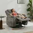 thumbnail image 3 of BouPower 360° Swivel Recliner Chair with Massage and Heat, Glider Rocker Reclining Lounge Chair - Padded Fabric Single Seater for Living Room, Bedroom, Nursery, Brown/Coffee/Grey, 3 of 8