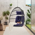 thumbnail image 3 of Hanging Egg Chair Without Stand,Rattan Wicker Swing Egg Chair with Resistant Cushion,Outdoor Swing Chair for Balcony Garden Bedroom,Dark Blue, 3 of 11