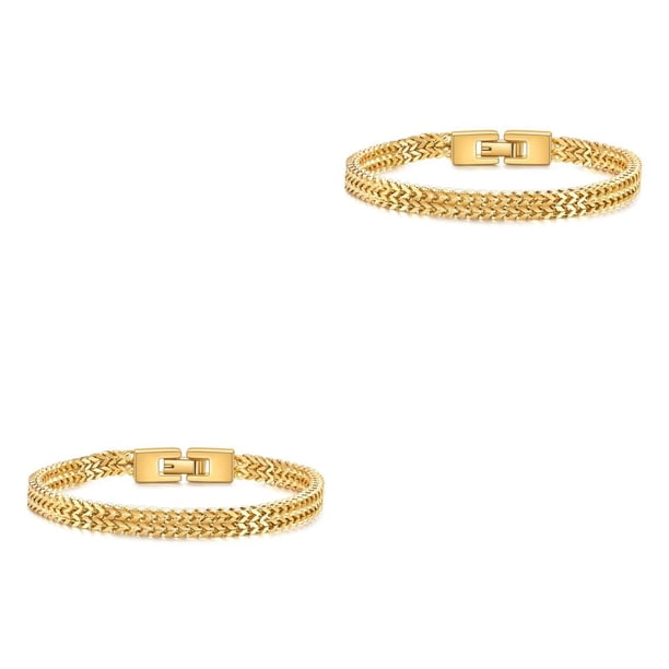 Minnieouse de Color sólido de 19cm/21cm, brazalete de acero de titanio, accesorio de moda para hombre, cadena de mano trenzada de moda, Oro 19CM 2piezas