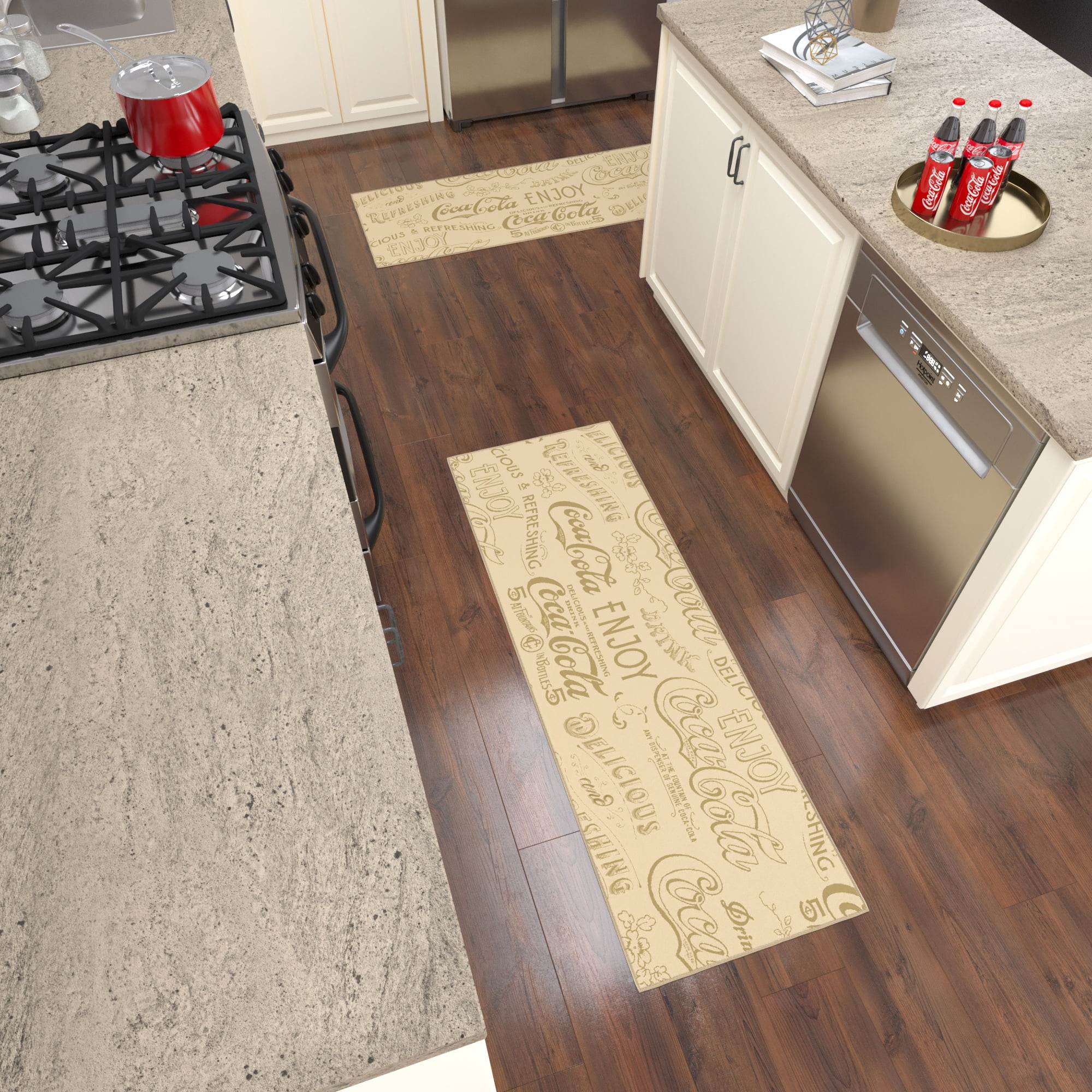 Ottomanson Coca-Cola Vintage Machine Washable Non-Slip Rubberback 2x5 Runner Rug, 20"x 59", Beige