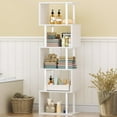 thumbnail image 2 of White Geometric Bookshelf 6 Tier S-Shaped Bookcase, Tall Modern Display Storage Shelf, Metal and Wood Decorative Freestanding Room Divider Shelves for Bedroom, Living Room, Office, 2 of 10