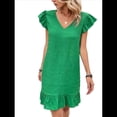 thumbnail image 3 of Vestidos de Verano para Mujer, Cuello en V, Corta, Dobladillo con Volantes, Vestido Verde M, 3 of 8