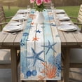 thumbnail image 4 of Teal Blue Coastal Table Runner 70 Inches, Starfish Coral Shell Wooden Summer Ocean Bed Runner Dresser Scarves Tabletop for Indoor Outdoor Parties/Ceremony/Banquet, 13" x 70", 4 of 9