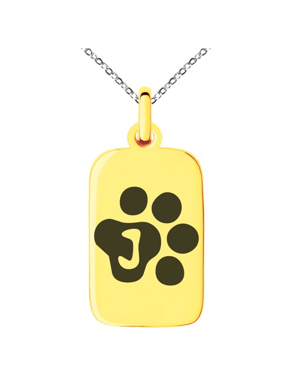 Stainless Steel Letter J Initial Cat Dog Paws Monogram Engraved Small Rectangle Dog Tag Charm Pendant Necklace