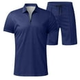 thumbnail image 4 of RUTAYY Men's Outfits Casual Solid Color 2 Piece Turndown Collar Zipper Short Sleeve Tops Drawstring Shorts Relaxed Holiday Clothing Sets, 4 of 6