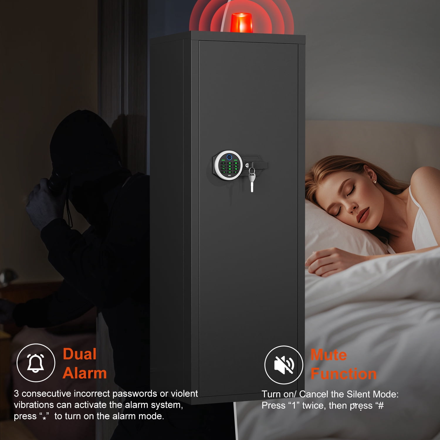 Omethey 10-12 Biometric Gun Safe，Large Unassembled Fingerprint Gun Safes for Home Guns and Shotgun，Shotgun Safe with Mute Function & Backlit Keypad，Long Gun Safe with Adjustable Ammo Box