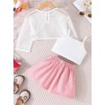 thumbnail image 3 of FEORJGP Little Girls Summer 3 Piece Outfits 12M 18M 2T 3T 4T 5T 6T Toddler Baby Long Sleeve T-Shirts Hollow Tops Solid Color Sleeveless Camisoles Pleant Fashion Cute Casual Clothes for Daily, 3 of 7