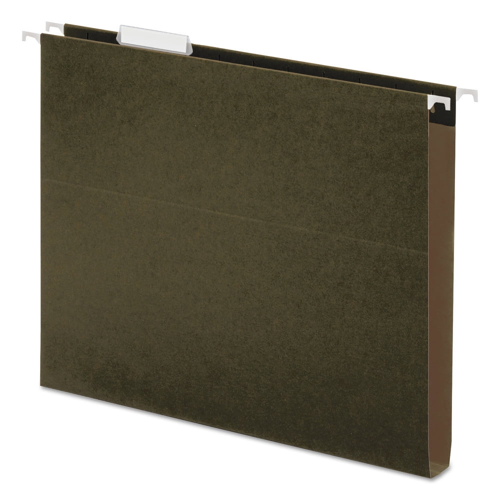 Universal UNV14141 1/5-Cut Tab, Box Bottom Hanging File Folders - Letter Size, Standard Green (25/Box)