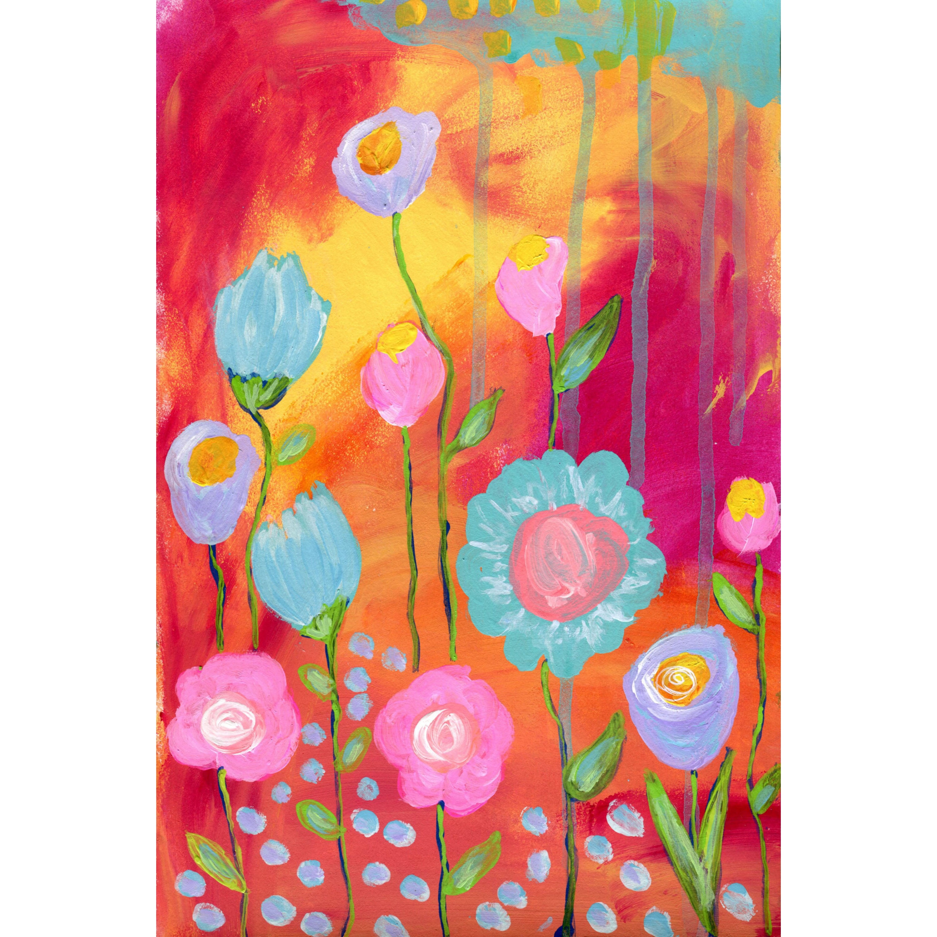 Marmont Hill "Flowers Sunset" by Jill Lambert Painting Print on Wrapped Canvas