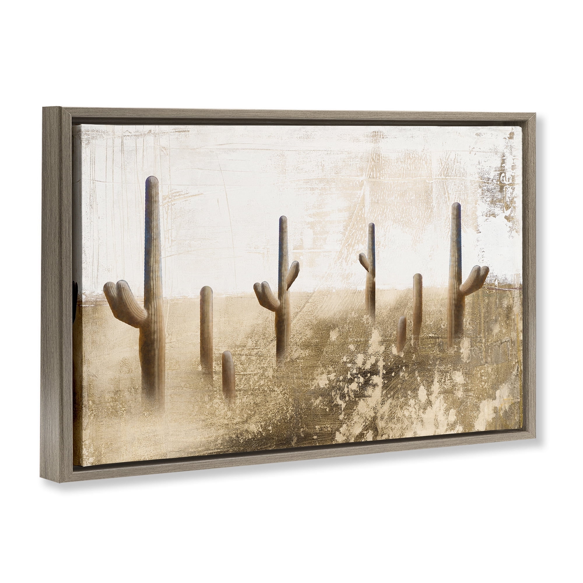 Stupell Industries Sepia Cacti Field Landscape & Nature Painting Brown Floater Framed Canvas Art Print Wall Art, 31 x 21