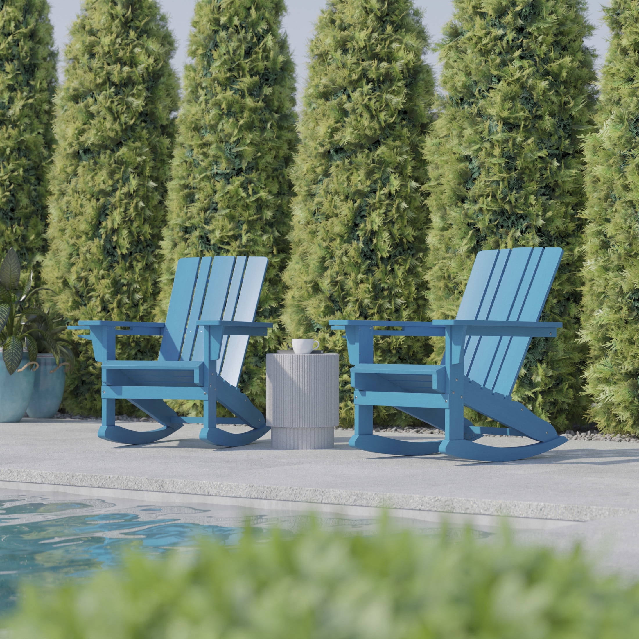 Flash Furniture Halifax Adirondack Rocking Chair with Cup Holder, Weather Resistant HDPE Adirondack Rocking Chair in Blue, Set of 2