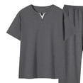 thumbnail image 4 of BLTIBY Mens 2 Pieces Cotton Outfits Short Sleeve V Neck Shirts and Pants Casual Sets with Pockets Gray XL, 4 of 4