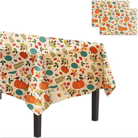 

Thanksgiving Tablecloth Plastic 54x108 Inch 2 Pack Disposable Fall Pumpkin Table Cover Orange Marple Leaf Rectangle Autumn Table Cloth for Fall Thanksgiving Day Table Decor Decoration