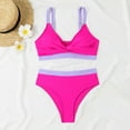 thumbnail image 4 of UTSJKR Womens High Waisted Bikini Sets V Neck Twist Front Bathing Suits Two Piece Swimsuits Color Block Tummy Control Swimwear Hot Pink S, 4 of 5