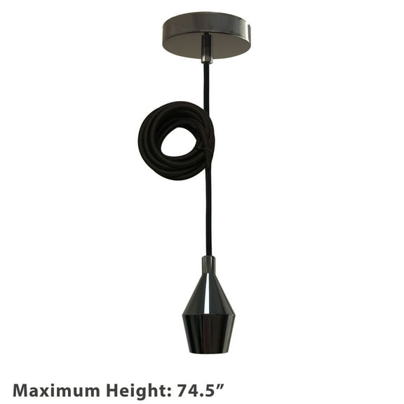 Royal Designs Keyless Gun Metal Gray Cone-Shaped Pendant Light Socket and Canopy with Black Rayon Fabric Cord