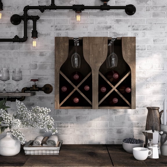 Aniya 8-Bottle Wood Wine Rack, Reclaimed Oak