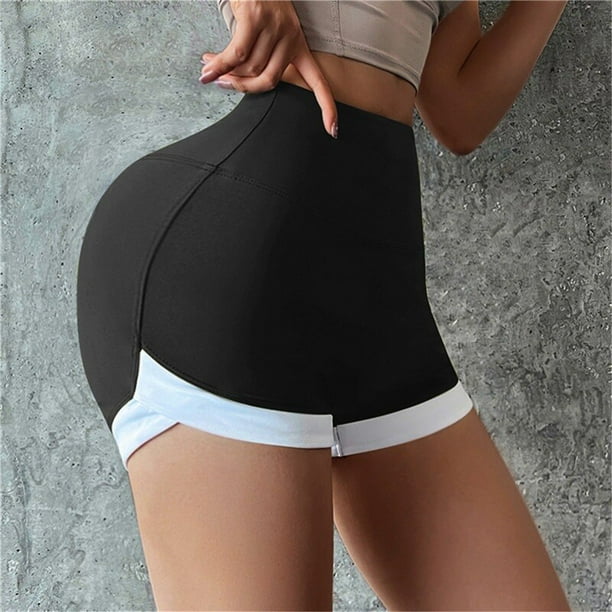Pantalones cortos de tiburón con borde blanco de seda de hielo para mujer, estilo fino, levantamiento de vientre, pantalones cortos de Yoga para ciclismo, cintura alta, elásticos, deportivos para corr