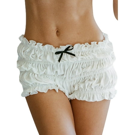 Niusricy Women s Solid Ruffle Shorts Ladies Casual Bloomers Shorts 3D Bow Lettuce Trim Shorts Low Elastic Waist Tiered Shorts Lounge Fashion Cute Comfy Bottom Shorts Daily for Summer